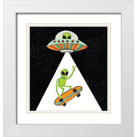 UFO Alien White Modern Wood Framed Art Print with Double Matting by Rupp, Mariah