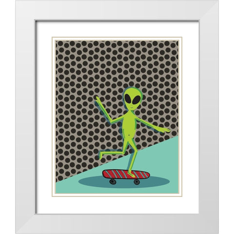 Skating Alien White Modern Wood Framed Art Print with Double Matting by Rupp, Mariah