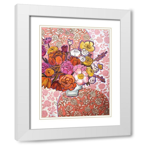 Pink Floral White Modern Wood Framed Art Print with Double Matting by Rupp, Mariah
