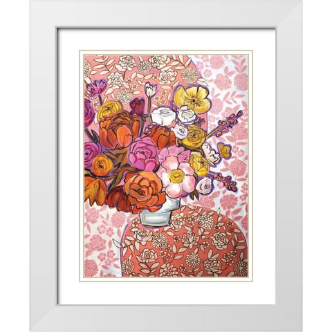 Pink Floral White Modern Wood Framed Art Print with Double Matting by Rupp, Mariah