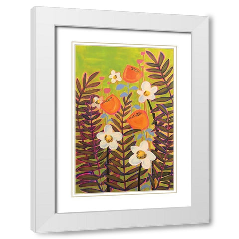 Orange Floral White Modern Wood Framed Art Print with Double Matting by Rupp, Mariah