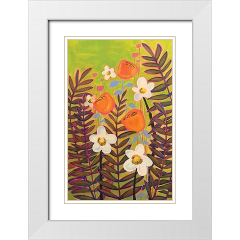 Orange Floral White Modern Wood Framed Art Print with Double Matting by Rupp, Mariah