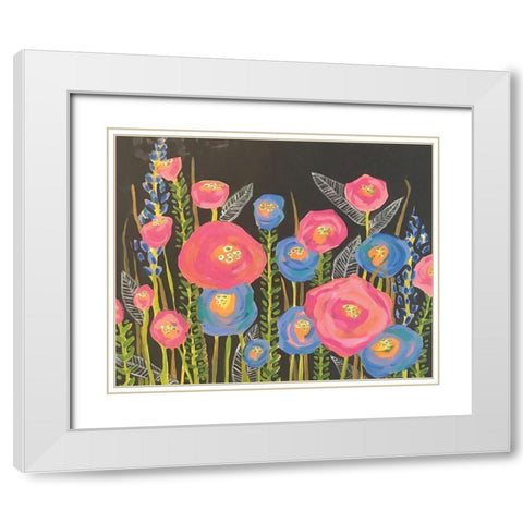 Pink and Blue Flowers White Modern Wood Framed Art Print with Double Matting by Rupp, Mariah