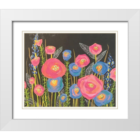 Pink and Blue Flowers White Modern Wood Framed Art Print with Double Matting by Rupp, Mariah