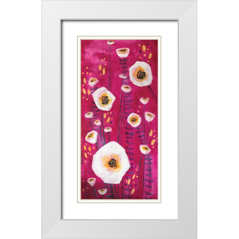 Pink Flowers White Modern Wood Framed Art Print with Double Matting by Rupp, Mariah