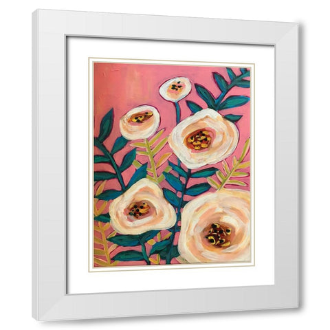 White Flowers on Pink White Modern Wood Framed Art Print with Double Matting by Rupp, Mariah