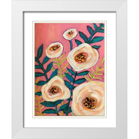 White Flowers on Pink White Modern Wood Framed Art Print with Double Matting by Rupp, Mariah