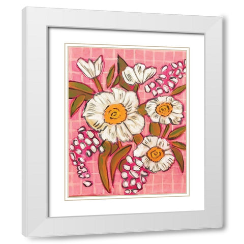 Flowers on Grid White Modern Wood Framed Art Print with Double Matting by Rupp, Mariah