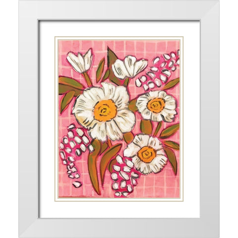 Flowers on Grid White Modern Wood Framed Art Print with Double Matting by Rupp, Mariah