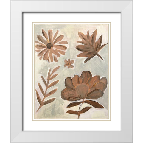 Brown Flowers White Modern Wood Framed Art Print with Double Matting by Rupp, Mariah