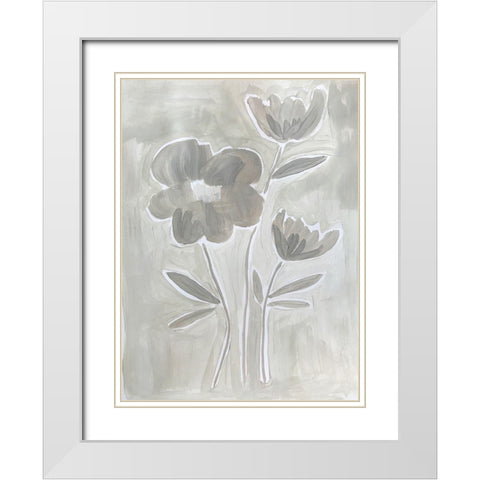 Grey Flowers White Modern Wood Framed Art Print with Double Matting by Rupp, Mariah