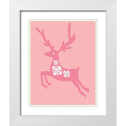 Blush Reindeer White Modern Wood Framed Art Print with Double Matting by Rupp, Mariah