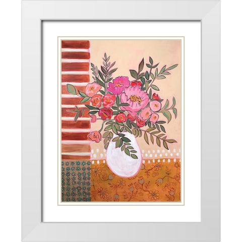 Pink Flowers White Modern Wood Framed Art Print with Double Matting by Rupp, Mariah