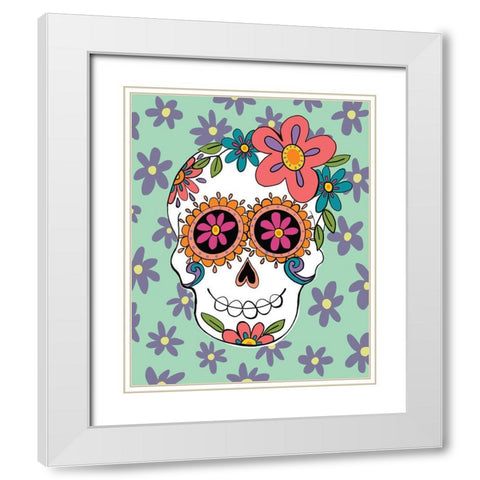 Sugar Skulls in Green White Modern Wood Framed Art Print with Double Matting by Rupp, Mariah