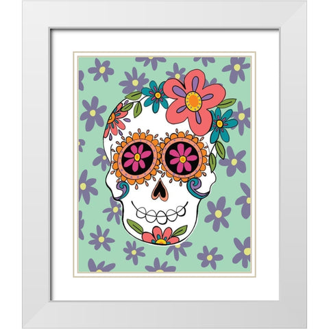 Sugar Skulls in Green White Modern Wood Framed Art Print with Double Matting by Rupp, Mariah