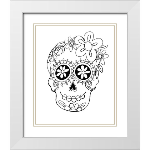 BW Sugar Skull  White Modern Wood Framed Art Print with Double Matting by Rupp, Mariah