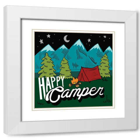 Happy Camper White Modern Wood Framed Art Print with Double Matting by Rupp, Mariah