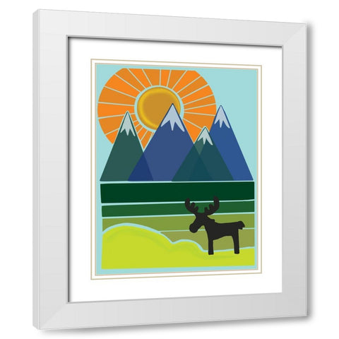 Moose White Modern Wood Framed Art Print with Double Matting by Rupp, Mariah