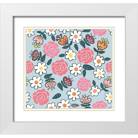 Rose Pattern White Modern Wood Framed Art Print with Double Matting by Rupp, Mariah