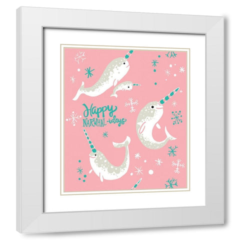 Narwhal-idays White Modern Wood Framed Art Print with Double Matting by Rupp, Mariah