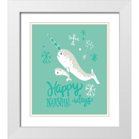 Narwhal-idays II White Modern Wood Framed Art Print with Double Matting by Rupp, Mariah