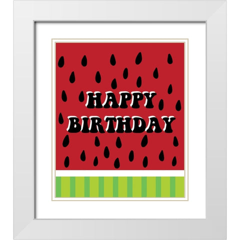 Happy Birthday Melon White Modern Wood Framed Art Print with Double Matting by Rupp, Mariah