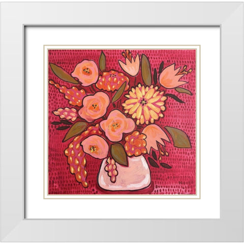Raspberry Floral White Modern Wood Framed Art Print with Double Matting by Rupp, Mariah