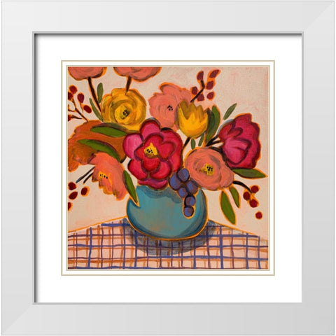 Floral on Plaid White Modern Wood Framed Art Print with Double Matting by Rupp, Mariah