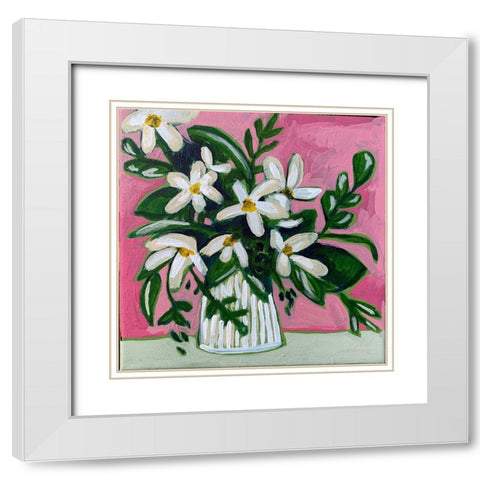Floral on Pink II White Modern Wood Framed Art Print with Double Matting by Rupp, Mariah