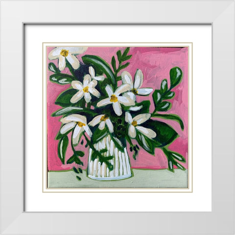 Floral on Pink II White Modern Wood Framed Art Print with Double Matting by Rupp, Mariah