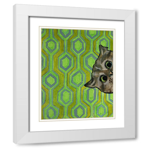 Peeking on Green White Modern Wood Framed Art Print with Double Matting by Rupp, Mariah