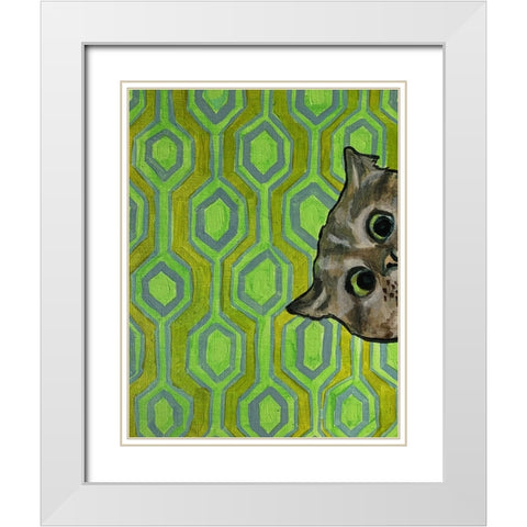 Peeking on Green White Modern Wood Framed Art Print with Double Matting by Rupp, Mariah