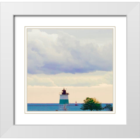 Lighthouse White Modern Wood Framed Art Print with Double Matting by Singleton, Ashley