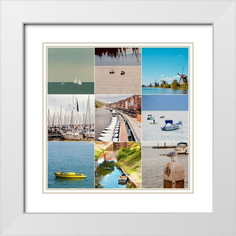 Nautical 9 Patch White Modern Wood Framed Art Print with Double Matting by Singleton, Ashley