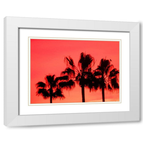 Neon Palm Trees I White Modern Wood Framed Art Print with Double Matting by Singleton, Ashley