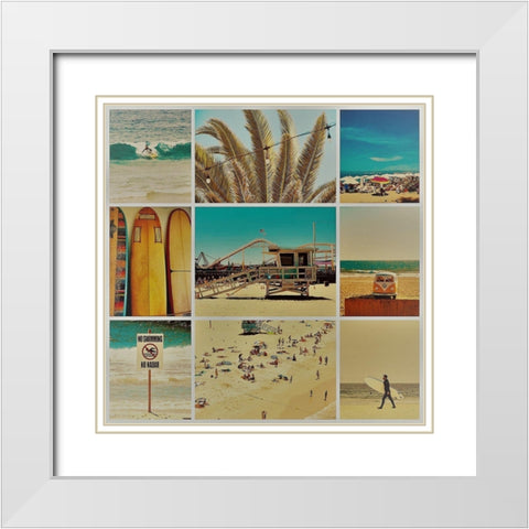 Surfer Collage III White Modern Wood Framed Art Print with Double Matting by Singleton, Ashley