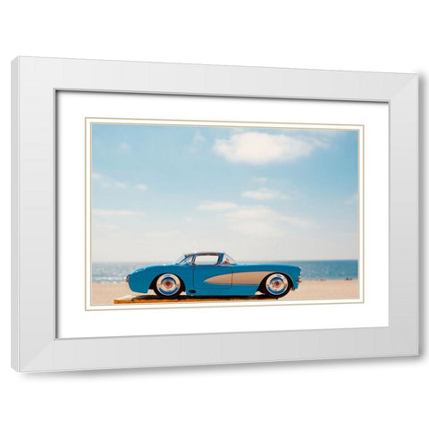 Blue Car White Modern Wood Framed Art Print with Double Matting by Singleton, Ashley