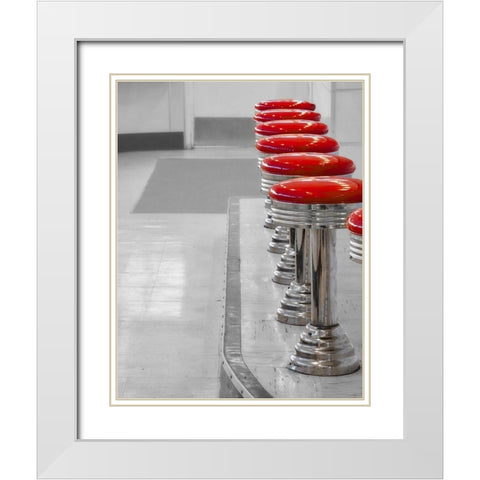 Stools White Modern Wood Framed Art Print with Double Matting by Singleton, Ashley