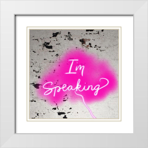 Im Speaking - Pink White Modern Wood Framed Art Print with Double Matting by Singleton, Ashley