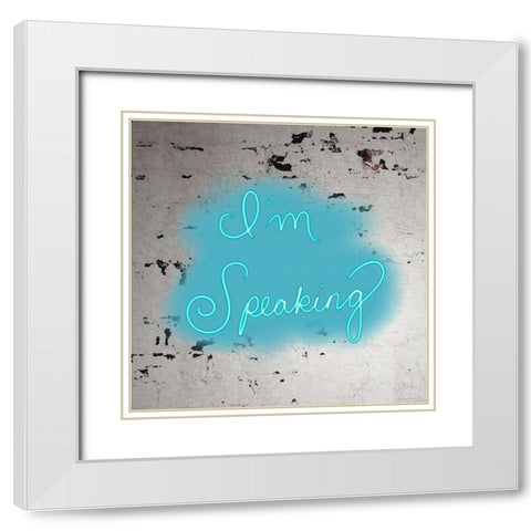 Im Speaking - Blue White Modern Wood Framed Art Print with Double Matting by Singleton, Ashley