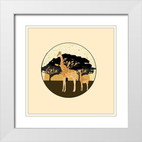 Giraffes White Modern Wood Framed Art Print with Double Matting by Singleton, Ashley