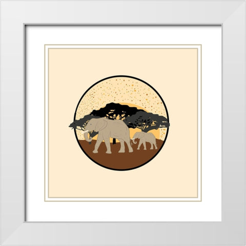 Elephants White Modern Wood Framed Art Print with Double Matting by Singleton, Ashley