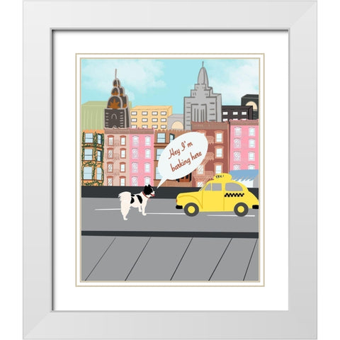 Barking Here White Modern Wood Framed Art Print with Double Matting by Singleton, Ashley