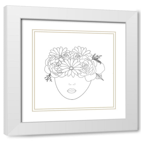 Floral Girl White Modern Wood Framed Art Print with Double Matting by Singleton, Ashley