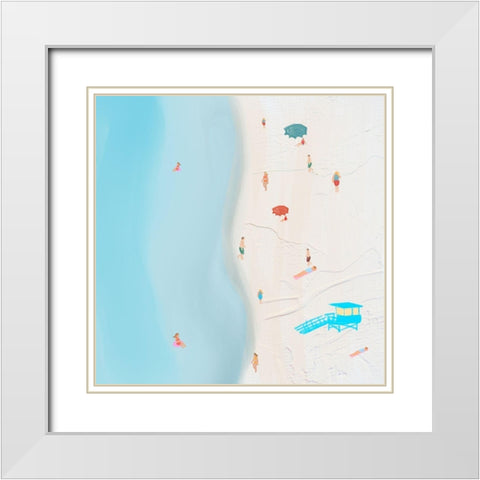 Arial Beach White Modern Wood Framed Art Print with Double Matting by Singleton, Ashley