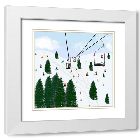Ski Lift White Modern Wood Framed Art Print with Double Matting by Singleton, Ashley