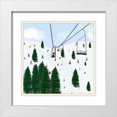 Ski Lift White Modern Wood Framed Art Print with Double Matting by Singleton, Ashley