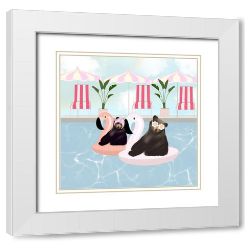 Pool Bears White Modern Wood Framed Art Print with Double Matting by Singleton, Ashley