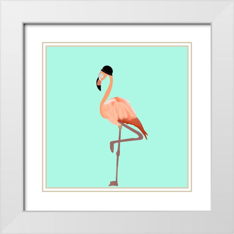 Hat on a Flamingo White Modern Wood Framed Art Print with Double Matting by Singleton, Ashley