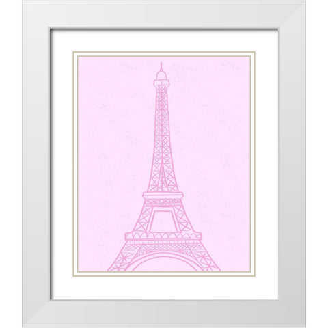 Pink Eiffel Tower White Modern Wood Framed Art Print with Double Matting by Singleton, Ashley